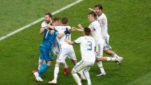 Russia’s (1) Iron Curtain holds back the Spanish (1) Armada to win on PKs > Croatia (1) out nerved the Danes (1) winning 3:2 on Penalty Kicks.